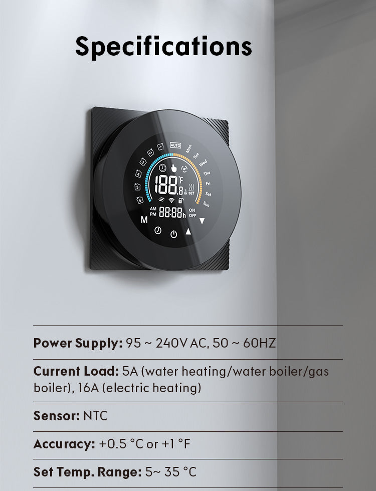 Indoor Temperature Thermostat LCD Display Touch Screen Electric Heating Thermostat Room Temperature Controller 110-240V