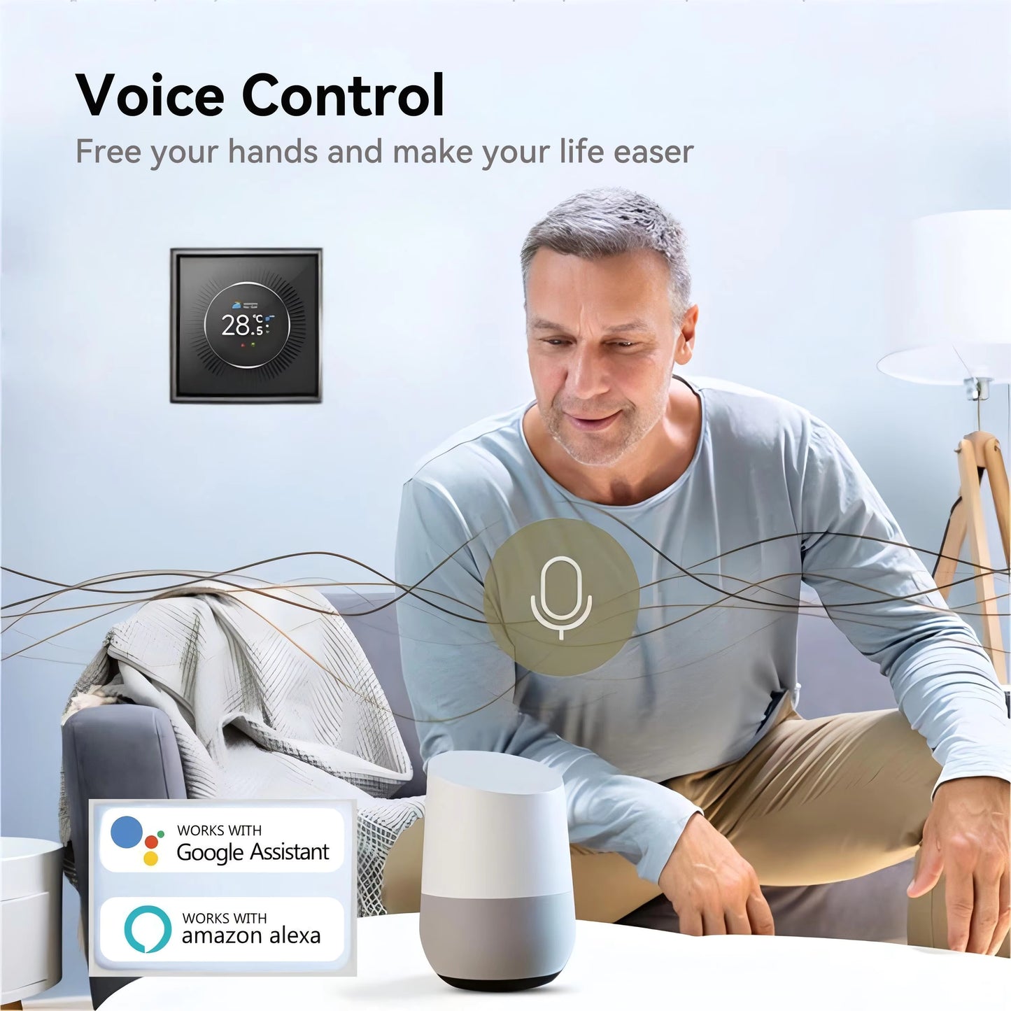 Smart Home Modern Design Floor Heating Systems TFT Knob Wi-Fi 3A 220V Thermostat with Alexa Google Assistant Voice Control