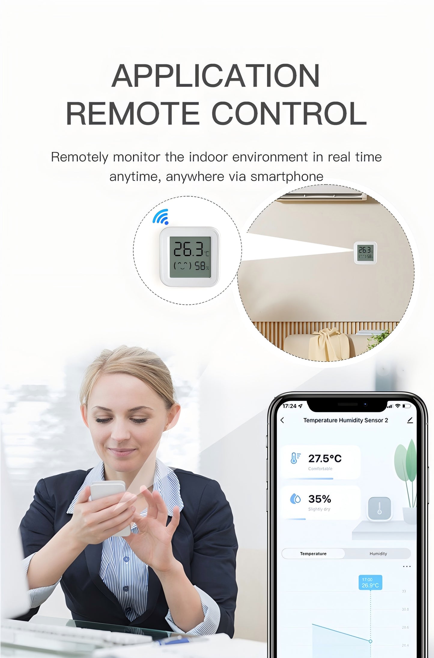Tuya Smart TH04 BLE 5.0 LCD Thermometer Supports Alexa and Google Assistant US Plug App Control Temperature Humidity Sensor