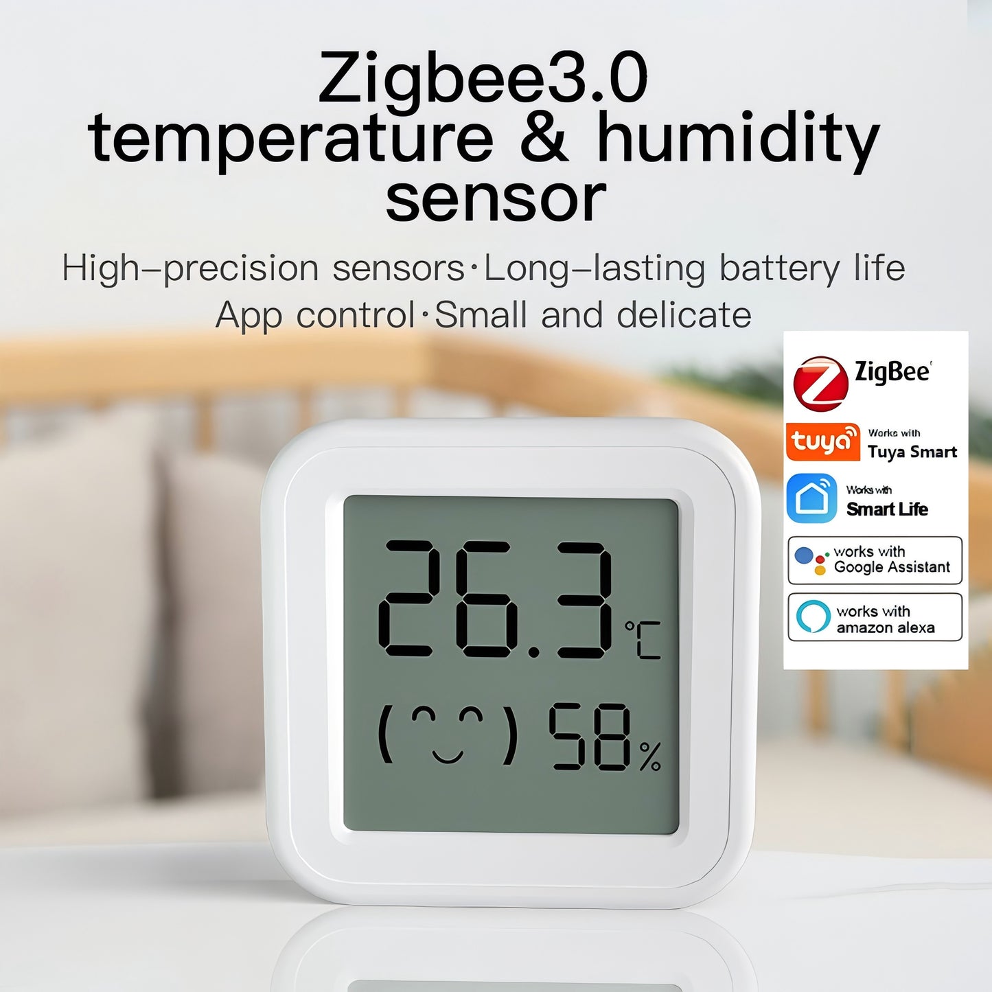 Tuya Smart TH04 BLE 5.0 LCD Thermometer Supports Alexa and Google Assistant US Plug App Control Temperature Humidity Sensor